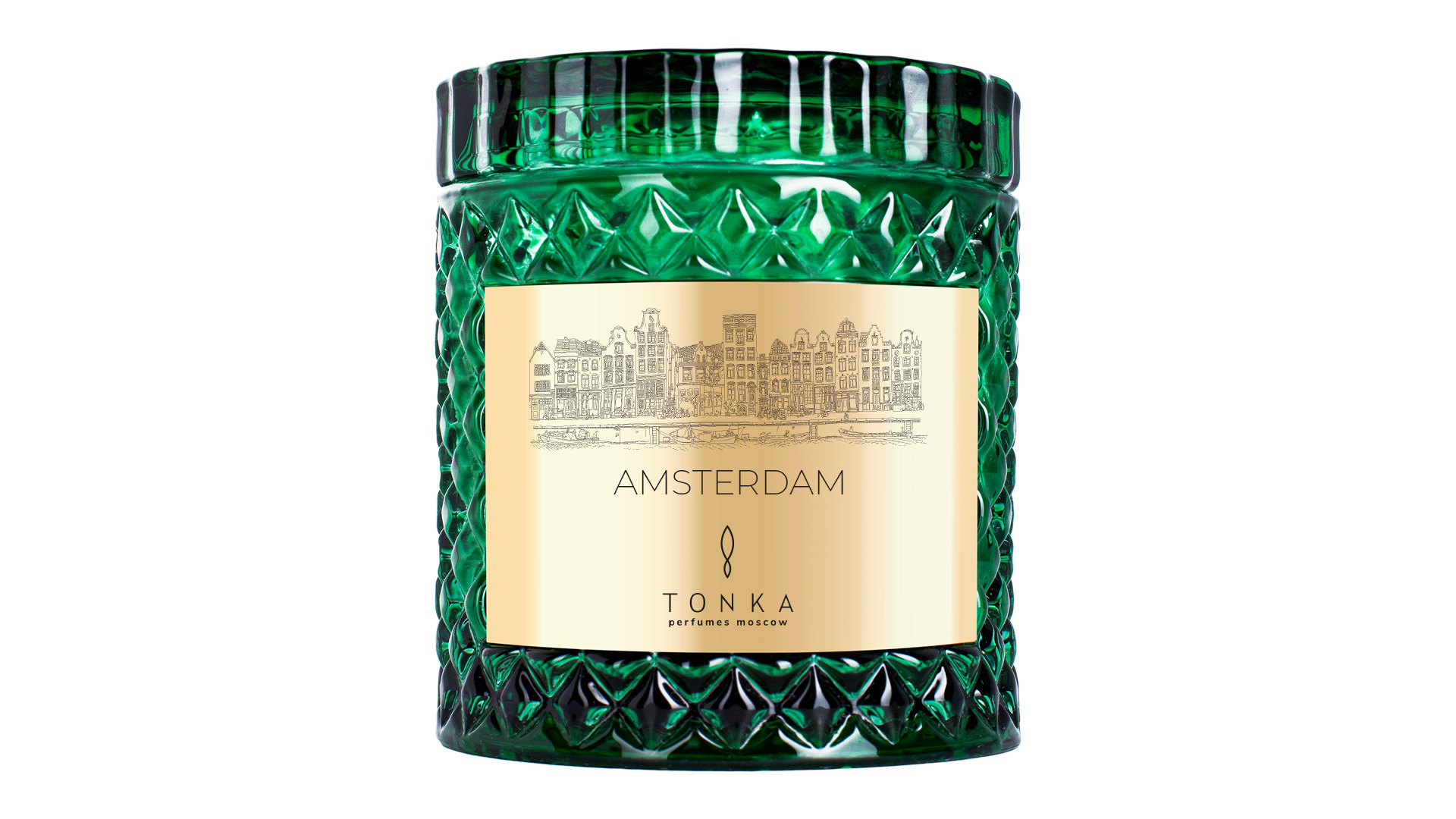 Свеча ароматическая Tonka Amsterdam 220 мл, стакан зеленый, п/к