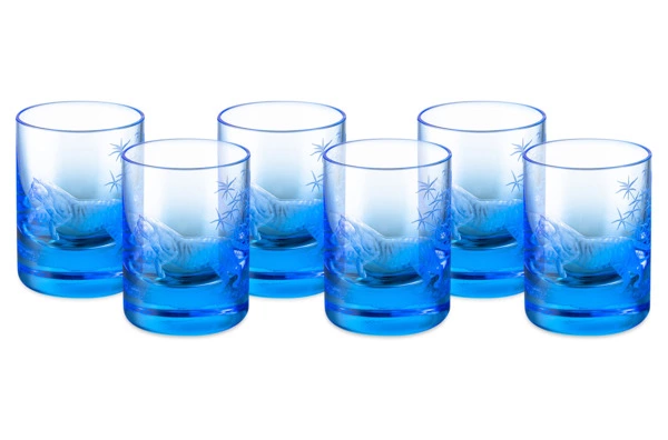 Набор стопок для водки Moser Виски сет Тигры 60 мл, 6 шт, аквамарин