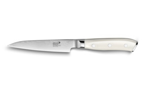 Нож кухонный Deglon Дамаск 67 кованый 11 см, ручка белый пластик (кориан)