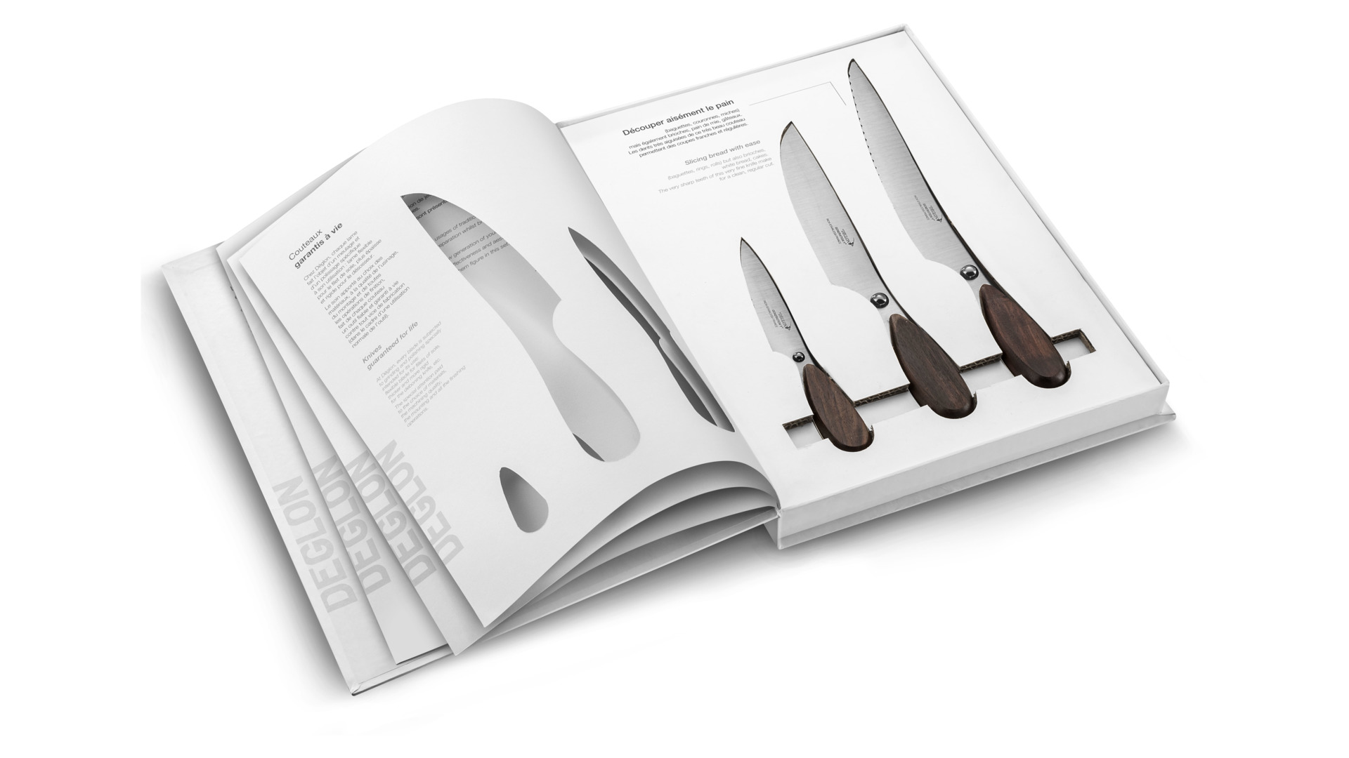 Набор ножей Deglon Поколение 3 предмета в виде книги, ручка дерево, п/к