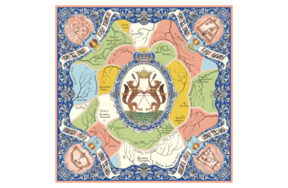 Платок сувенирный Русские в моде Карты Ремезова 90х90 см, шелк, вискоза, ручная подшивка