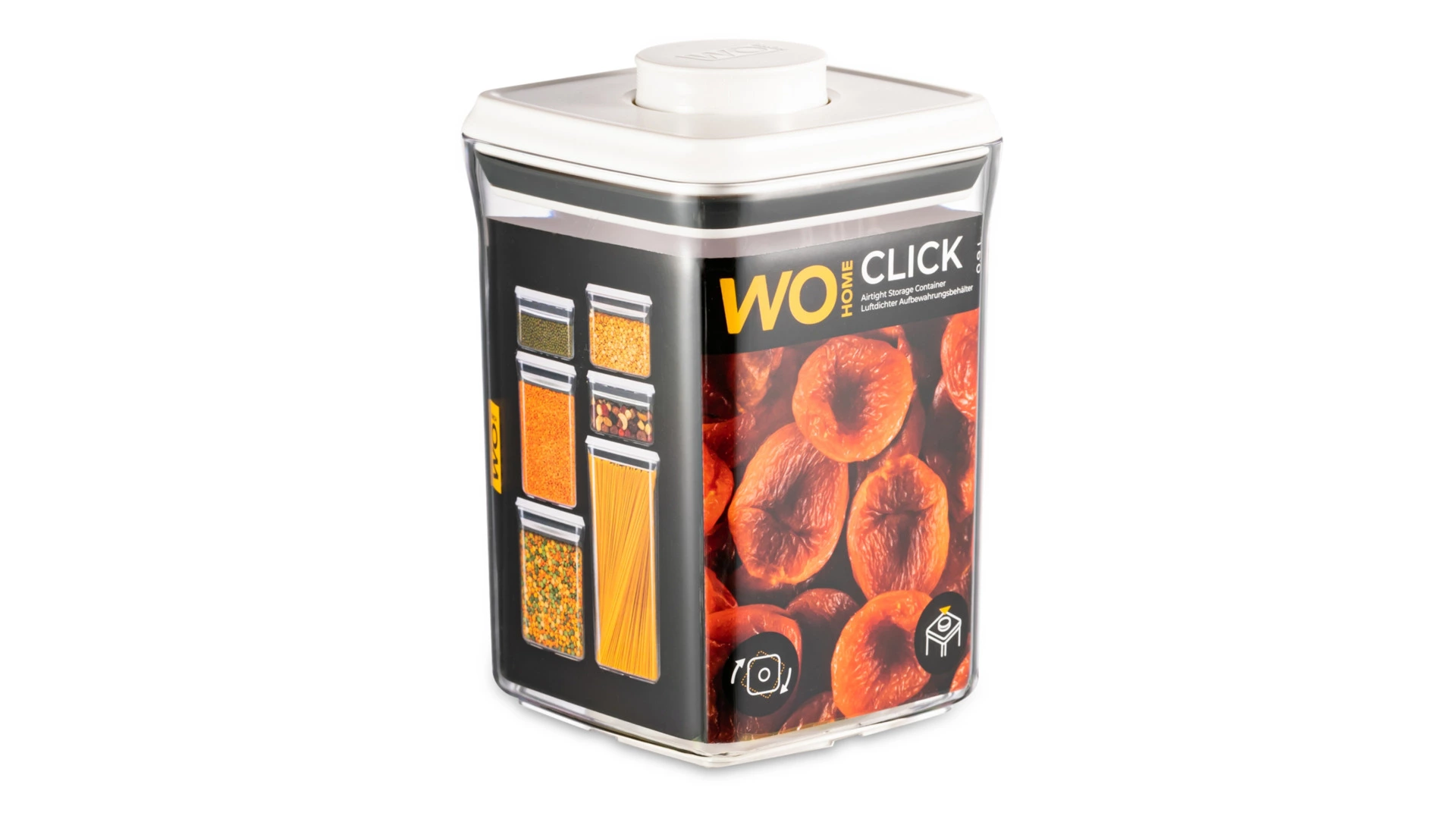 Контейнер для сыпучих продуктов с вакуумной крышкой WO HOME CLICK 900 мл, 10,5х10,5х15 см, пластик