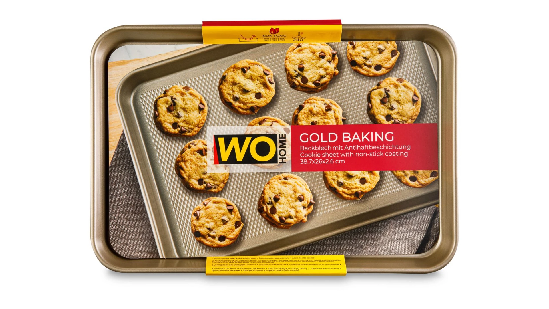 Форма для запекания прямоугольная WO HOME Gold Baking 38,7х26х2,6 см, сталь углеродистая, золотистая