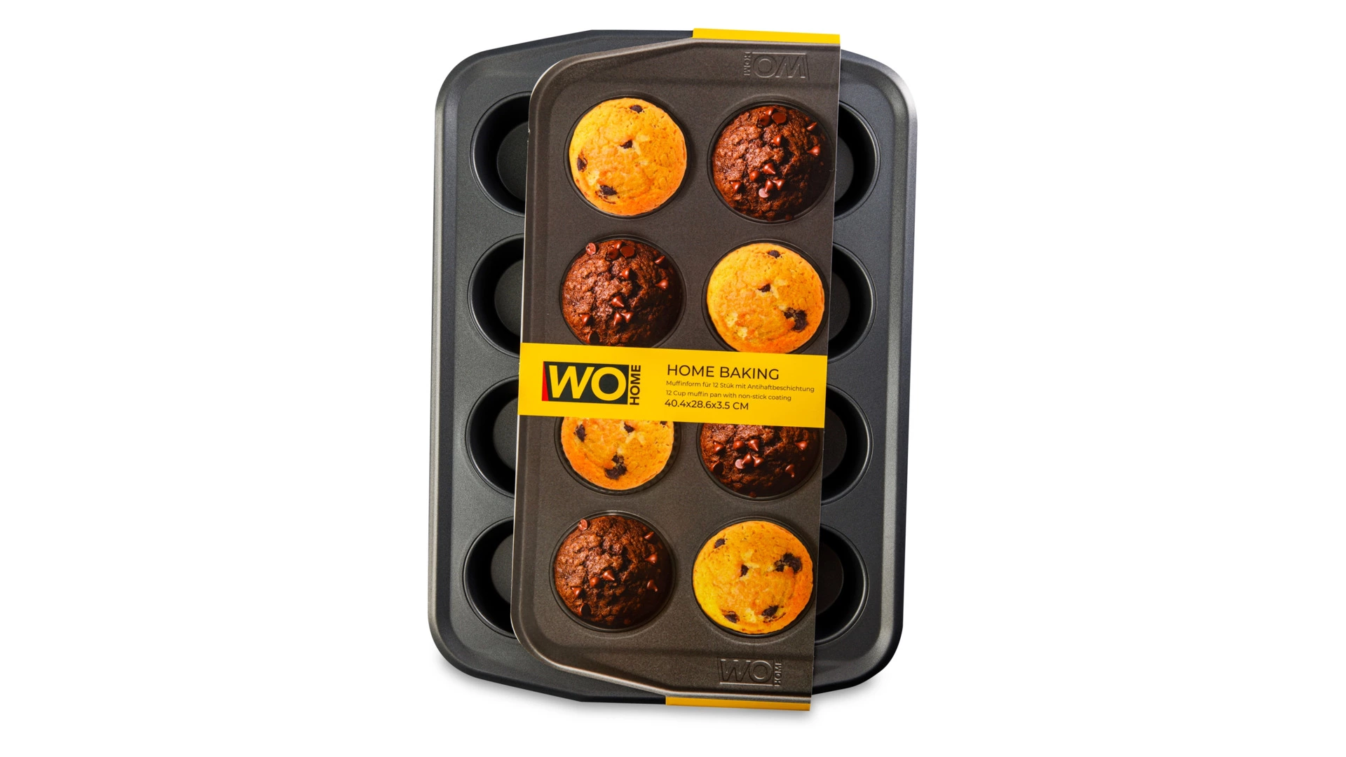 Форма для выпечки 12 кексов WO HOME Home Baking 40,4х28,6х3,5 см, сталь углеродистая, серая