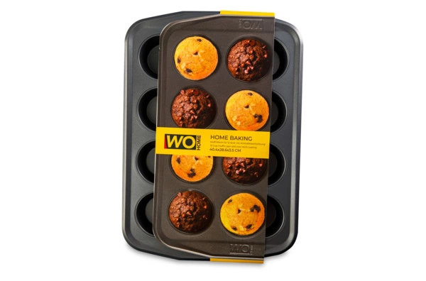 Форма для выпечки 12 кексов WO HOME Home Baking 40,4х28,6х3,5 см, сталь углеродистая, серая