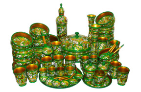 Набор посуды К празднику Хохломская роспись, 70 предметов, дерево