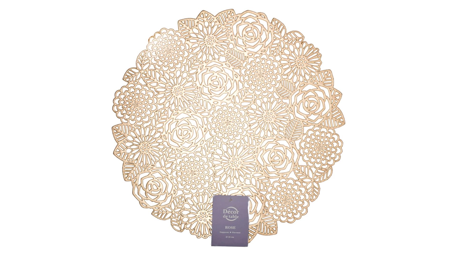 Салфетка подстановочная круглая Decor de table Home Rose 38 см, ПВХ, золотистая