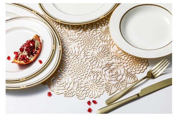 Салфетка подстановочная круглая Decor de table Home Rose 38 см, ПВХ, золотистая