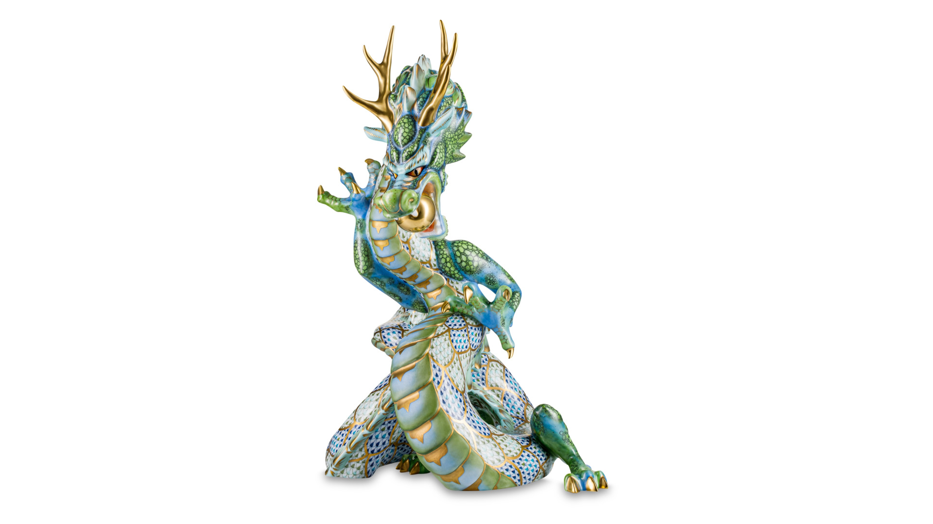 Фигурка Herend Дракон 25х22х33,5 см, фарфор, зеленая