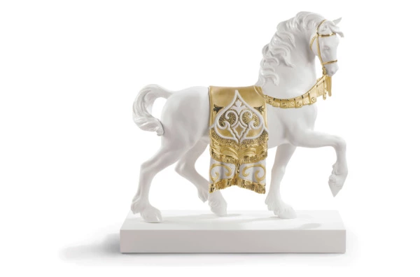 Фигурка Lladro Дворцовый конь Ре-Деко 40x42 см, фарфор, белый, золотой