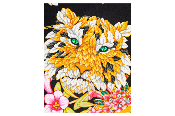 Платок сувенирный Русские в моде Драгоценные тигры 90х90 см, шелк, черный, ручная подшивка