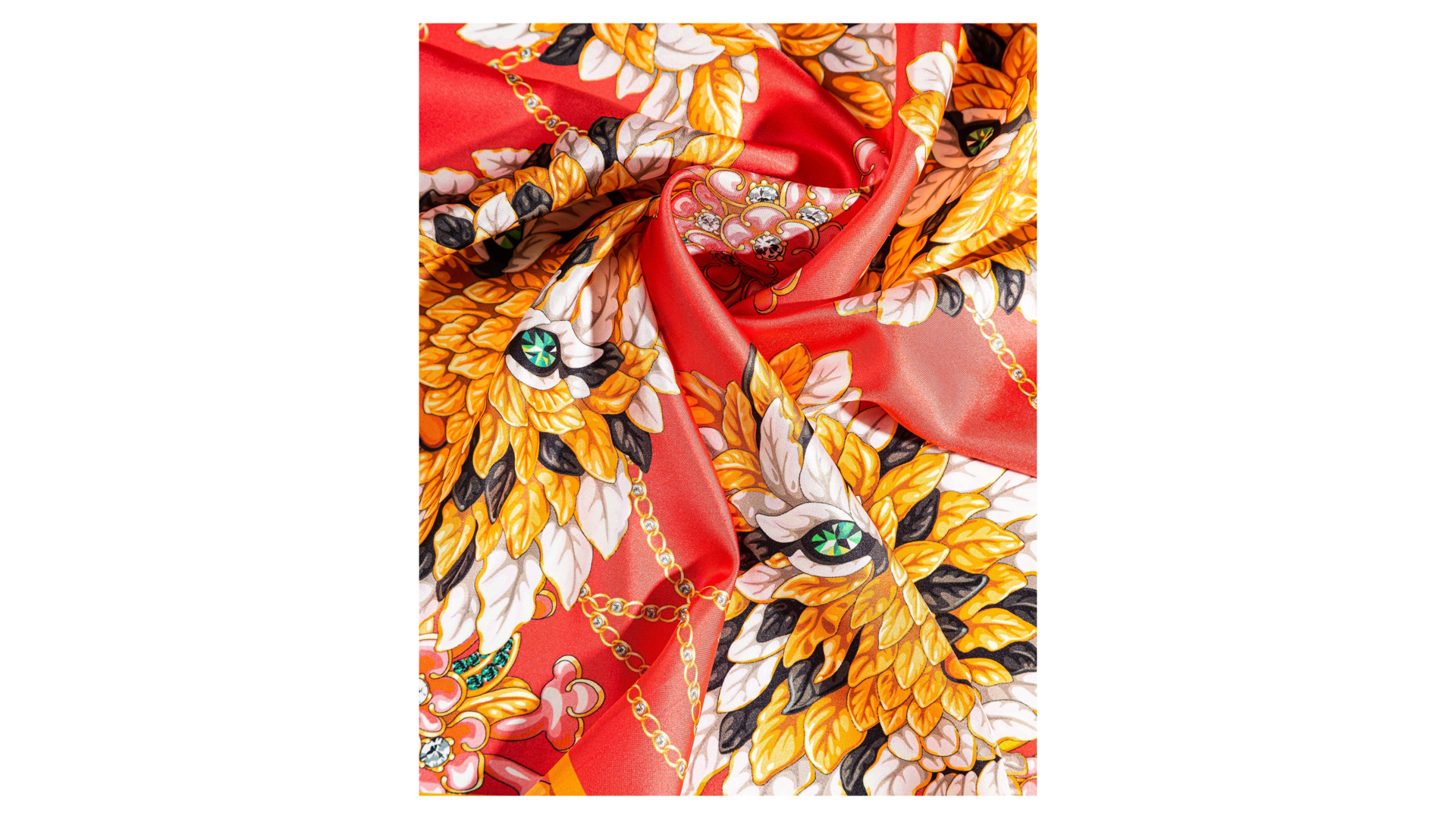 Платок сувенирный Русские в моде Драгоценные тигры 90х90 см, шелк, розовый, ручная подшивка