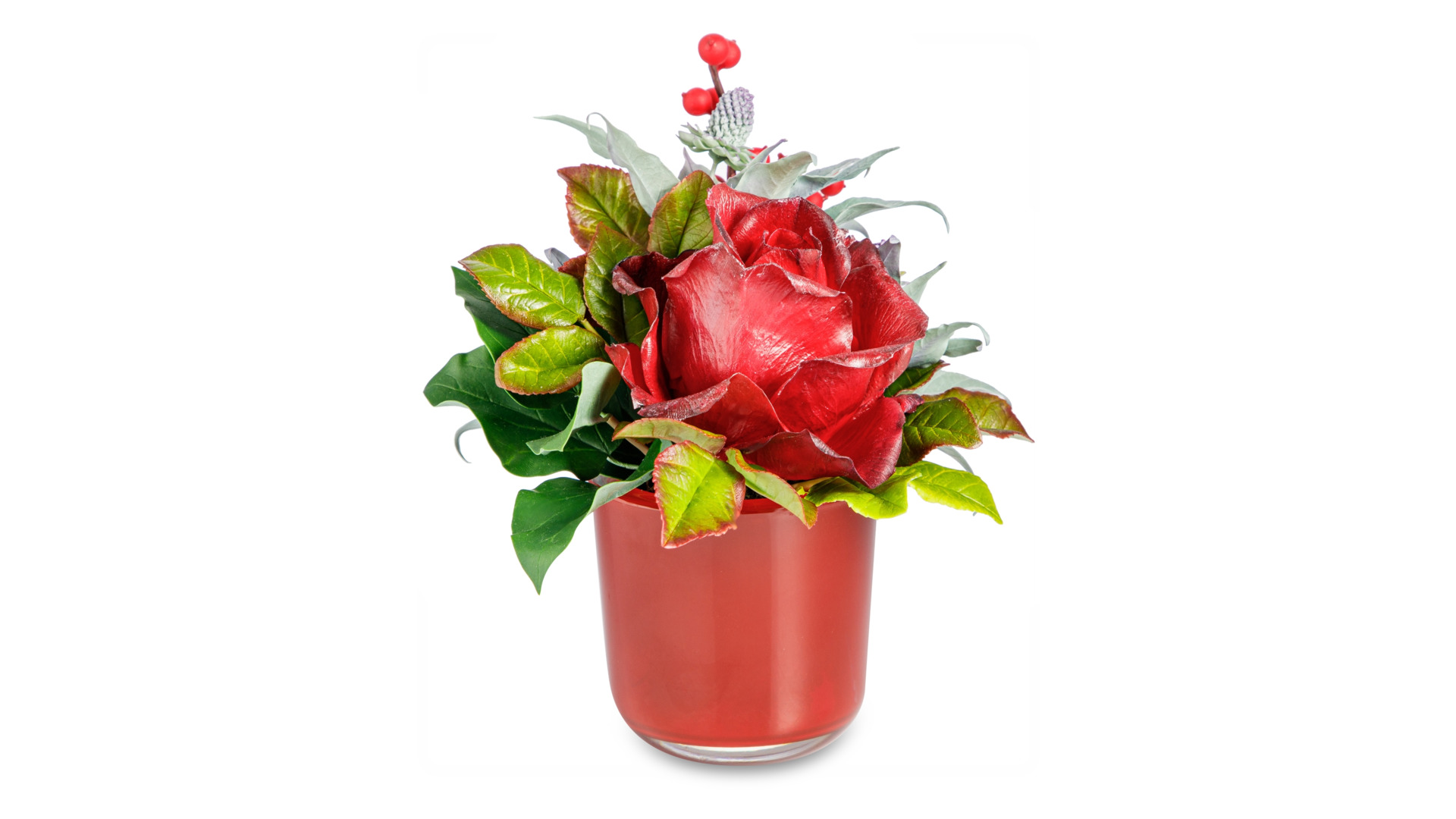 Роза Баркарола с ягодами из холодного фарфора