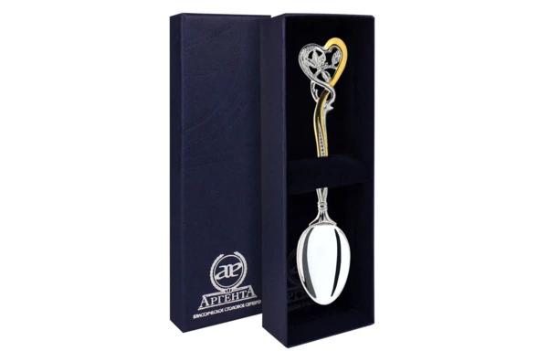 Ложка чайная в футляре АргентА От Души Весна 26,63 г, серебро 925, частичное позолочение