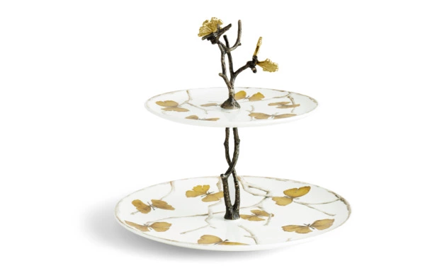 Блюдо двухъярусное Michael Aram Бабочки гинкго 28 см, фарфор