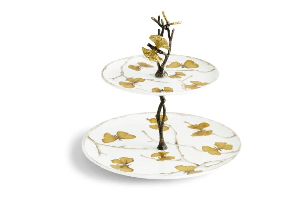Блюдо двухъярусное Michael Aram Бабочки гинкго 28 см, фарфор
