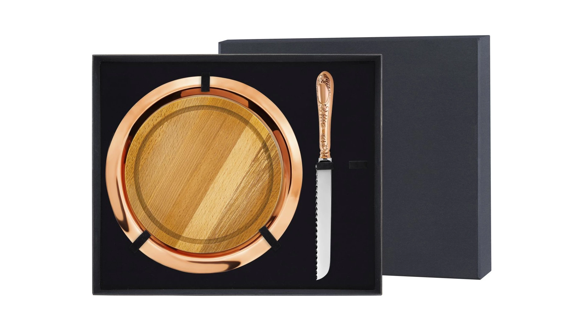 Набор для хлеба в футляре Кольчугинский мельхиор Фамильный, нож, доска и поднос, медь