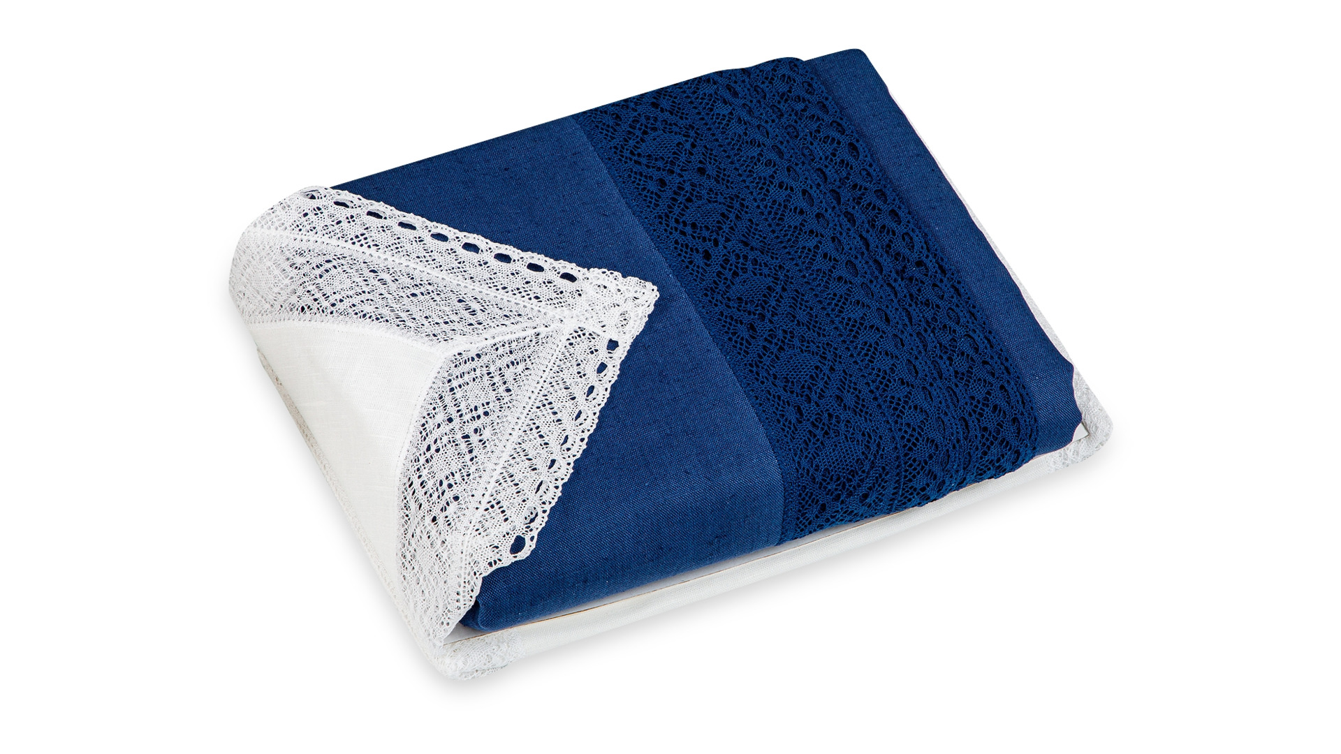 Набор текстиля для сервировки Елецкие Кружева скатерть синяя 350х170 см, салфетки белые 12 шт. 45х45