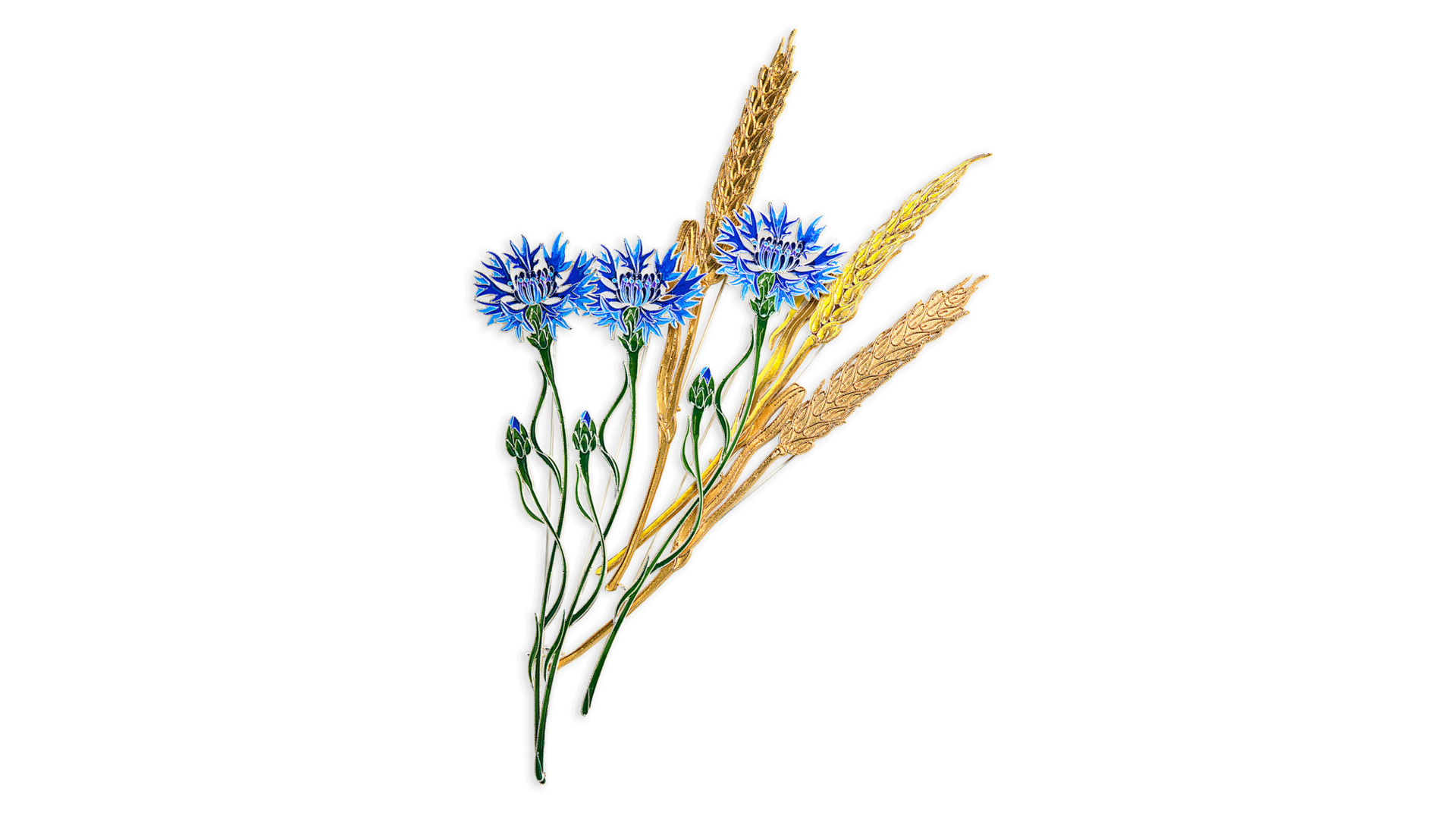 Брошь Русские самоцветы Пшеница 15,22 г, серебро 925
