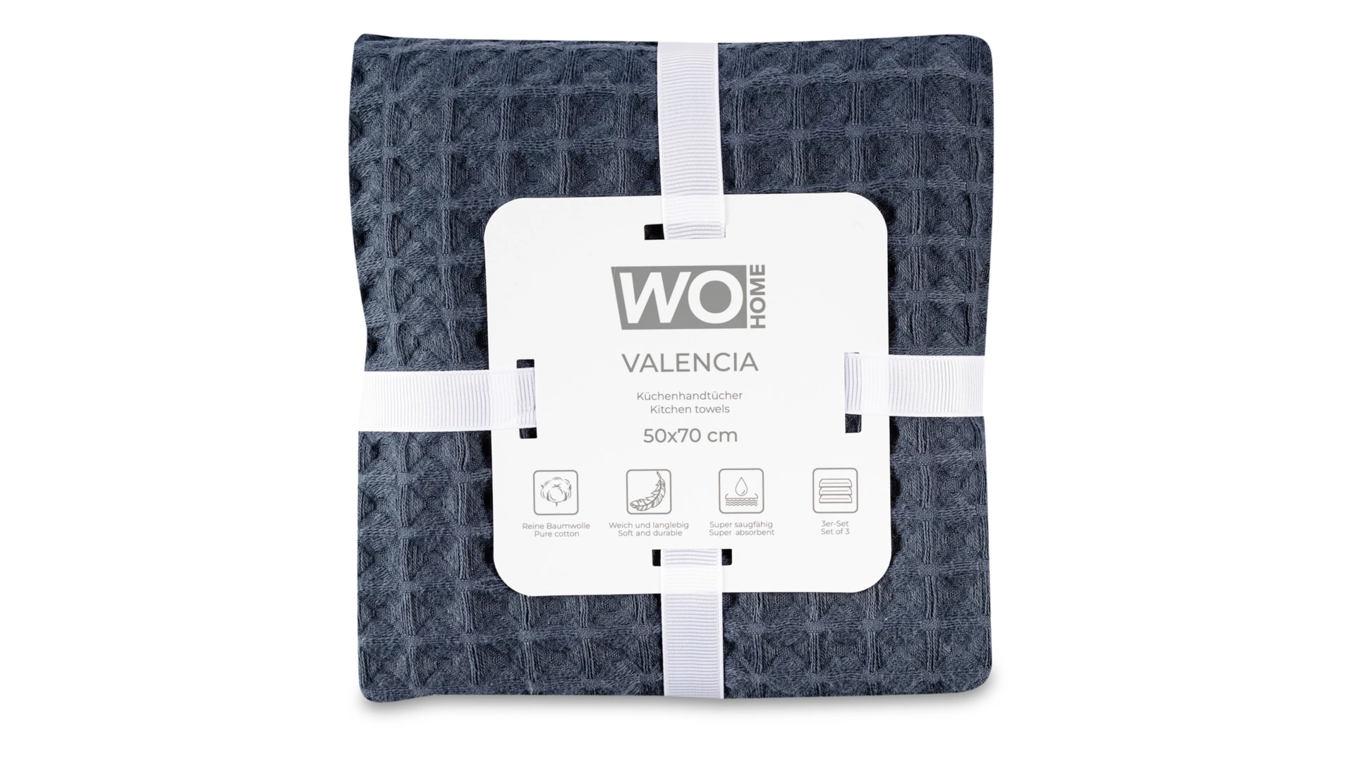 Набор полотенец кухонных WO HOME VALENCIA 50х70 см, 3 шт, хлопок, серый, белый, розовый, п/к