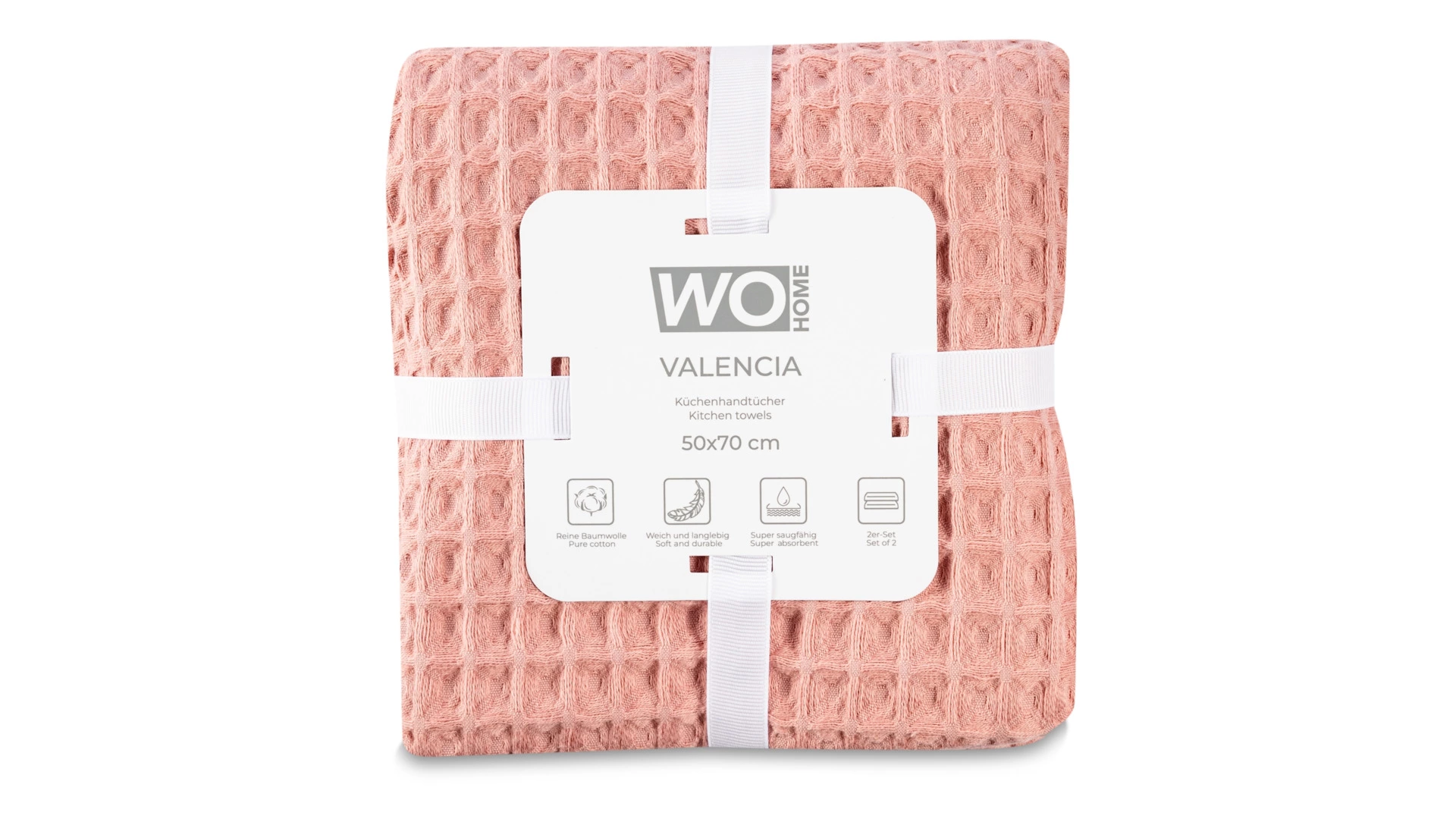 Набор полотенец кухонных WO HOME VALENCIA 50х70 см, 2 шт, хлопок, розовый, п/к