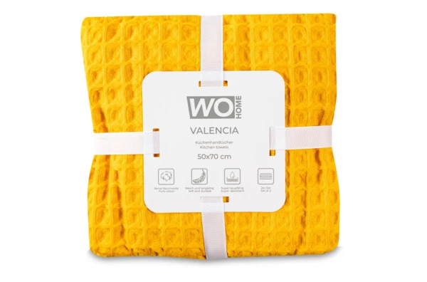 Набор полотенец кухонных WO HOME VALENCIA 50х70 см, 2 шт, хлопок, желтый, п/к