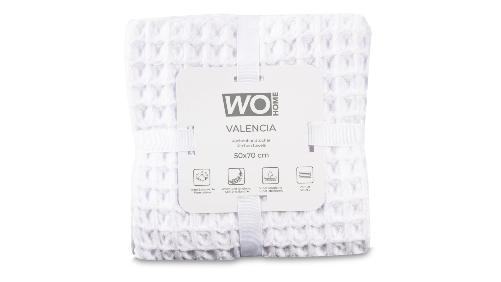 Набор полотенец кухонных WO HOME VALENCIA 50х70 см, 2 шт, хлопок, белый, п/к
