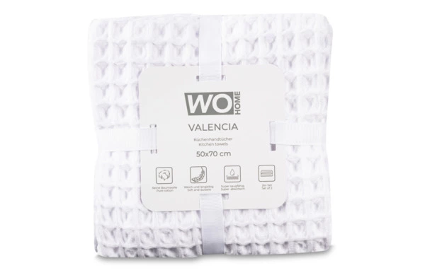 Набор полотенец кухонных WO HOME VALENCIA 50х70 см, 2 шт, хлопок, белый, п/к