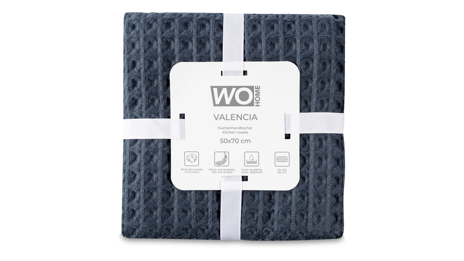 Набор полотенец кухонных WO HOME VALENCIA 50х70 см, 2 шт, хлопок, серый, п/к