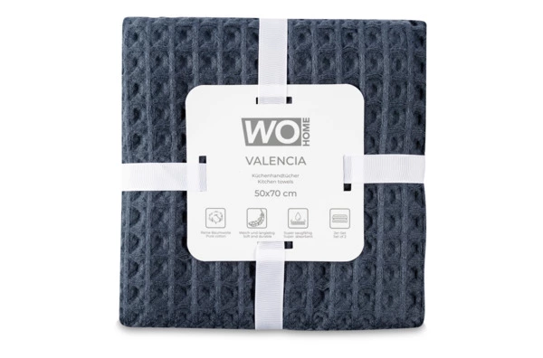 Набор полотенец кухонных WO HOME VALENCIA 50х70 см, 2 шт, хлопок, серый, п/к