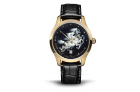 Часы наручные кварцевые Palekh Watch Кони 4 см, сталь нержавеющая, кожа натуральная, черные