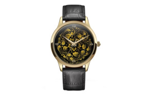 Часы наручные кварцевые Palekh Watch Орнамент №5 4,2 см, черные, сталь нержавеющая, кожа натуральная