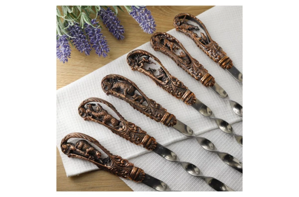 Набор шампуров в футляре Кольчугинский мельхиор Охотничий с чернением, медь