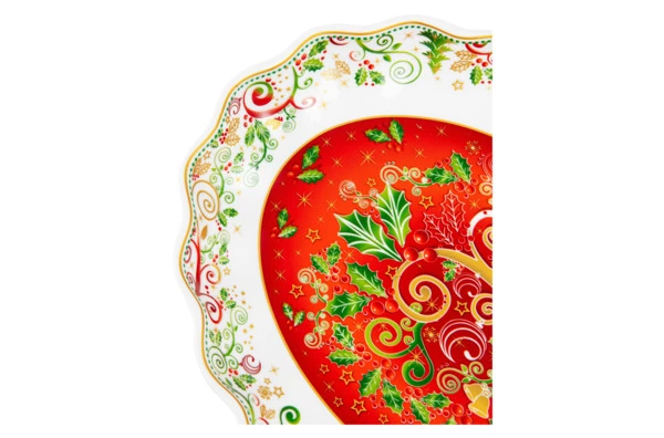 Блюдо овальное Lamart Palais Royal Рождественская Омела 28х22 см, борт волна, фарфор