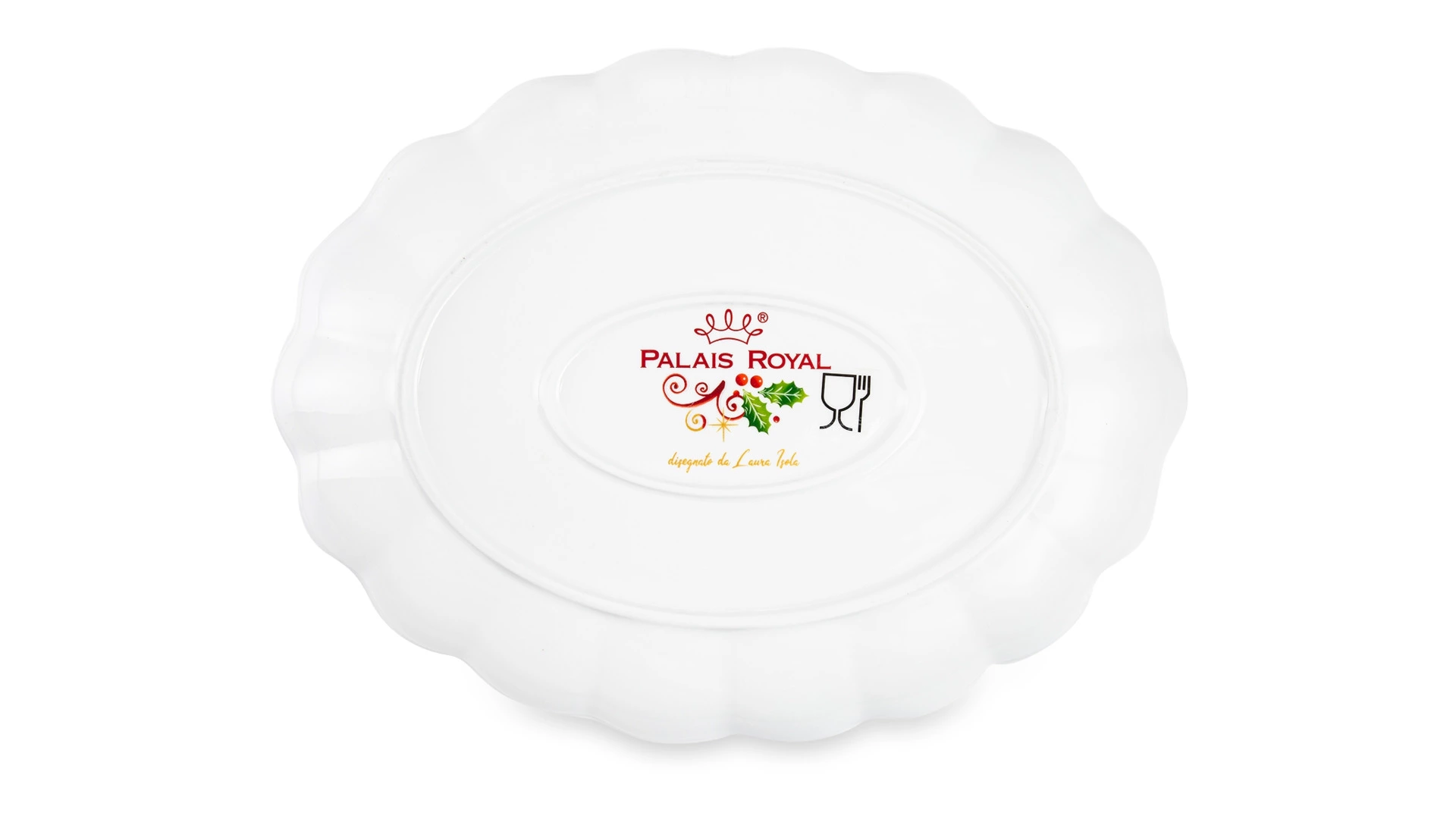 Блюдо овальное Lamart Palais Royal Рождественская Омела 28х22 см, борт волна, фарфор