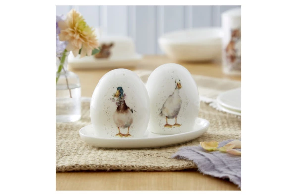 Набор из солонки и перечницы на подставке Royal Worcester Забавная фауна Утки 8 см, фарфор костяной