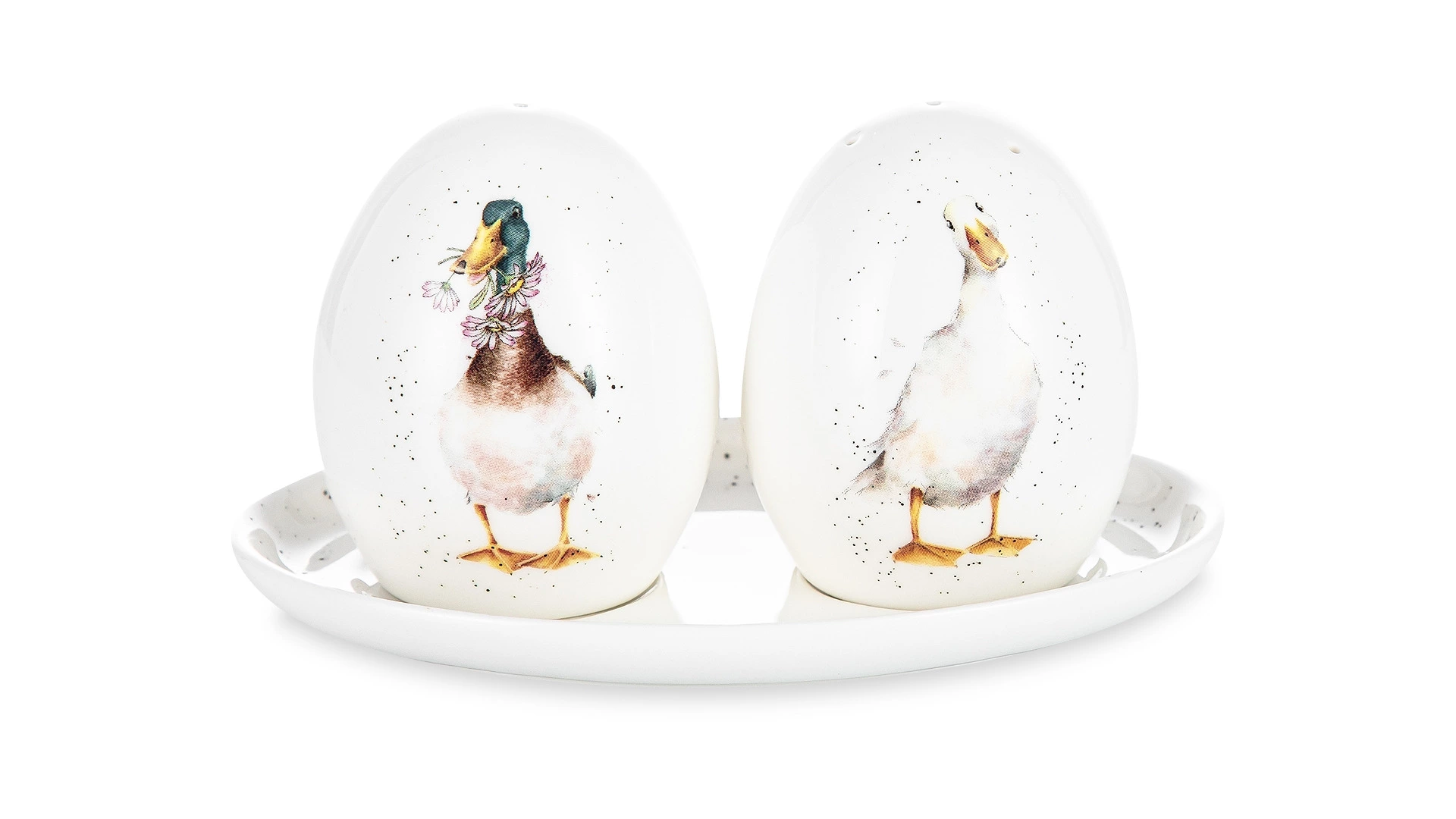 Набор из солонки и перечницы на подставке Royal Worcester Забавная фауна Утки 8 см, фарфор костяной