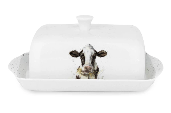 Маслёнка с крышкой Royal Worcester Забавная фауна Буренка 18,3 см, фарфор костяной