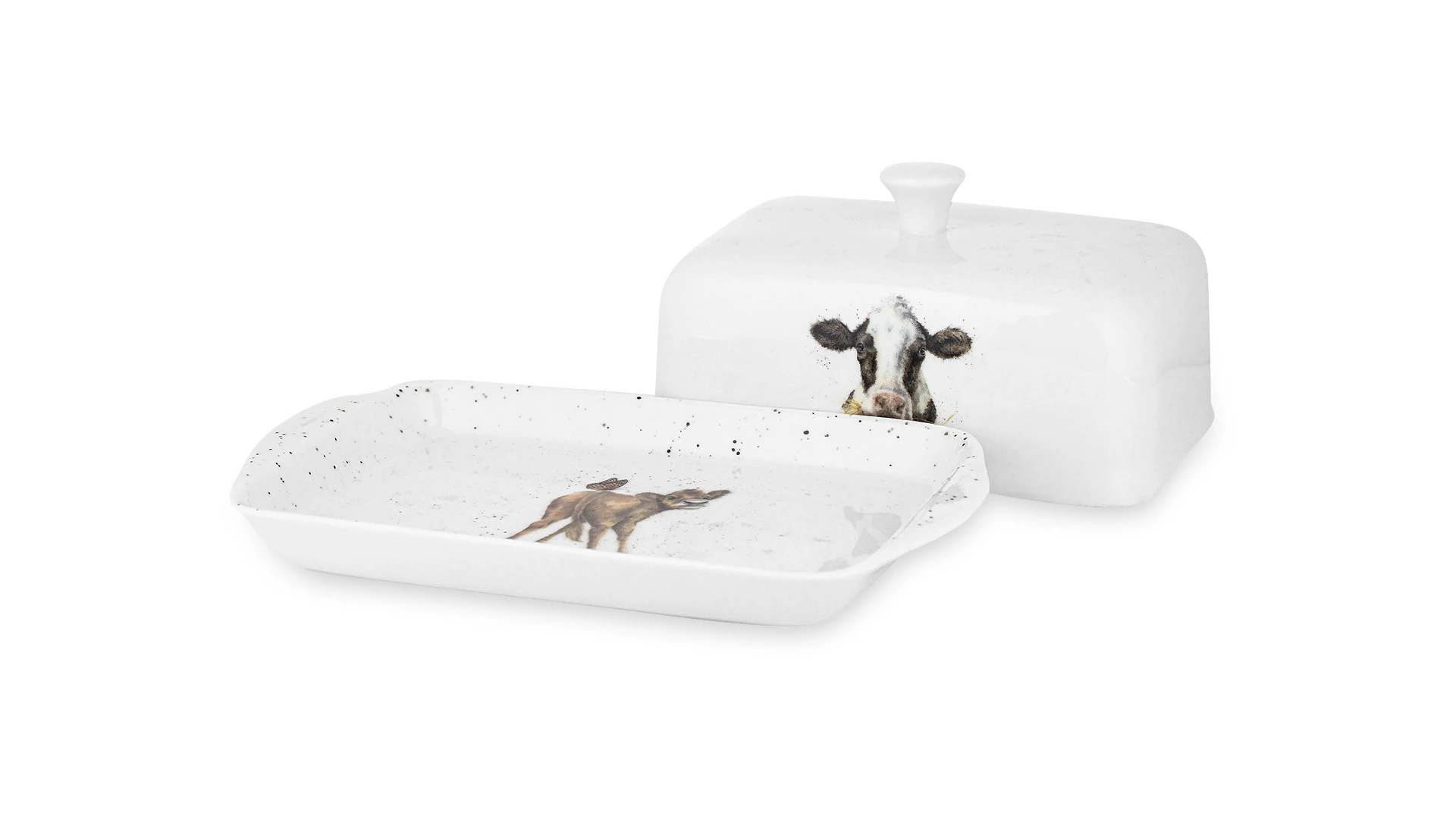 Маслёнка с крышкой Royal Worcester Забавная фауна Буренка 18,3 см, фарфор костяной
