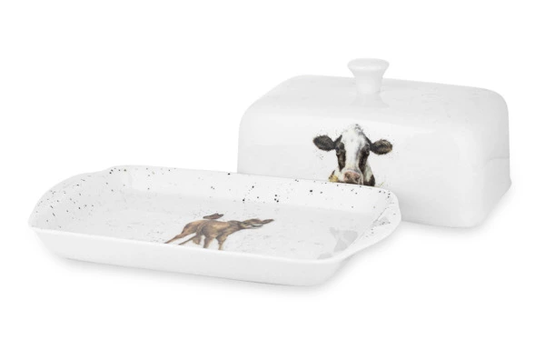 Маслёнка с крышкой Royal Worcester Забавная фауна Буренка 18,3 см, фарфор костяной