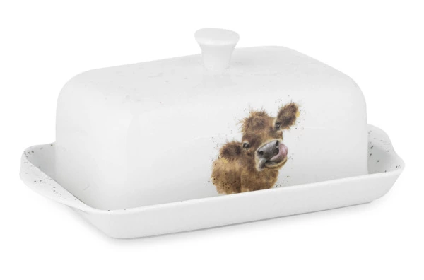 Маслёнка с крышкой Royal Worcester Забавная фауна Буренка 18,3 см, фарфор костяной