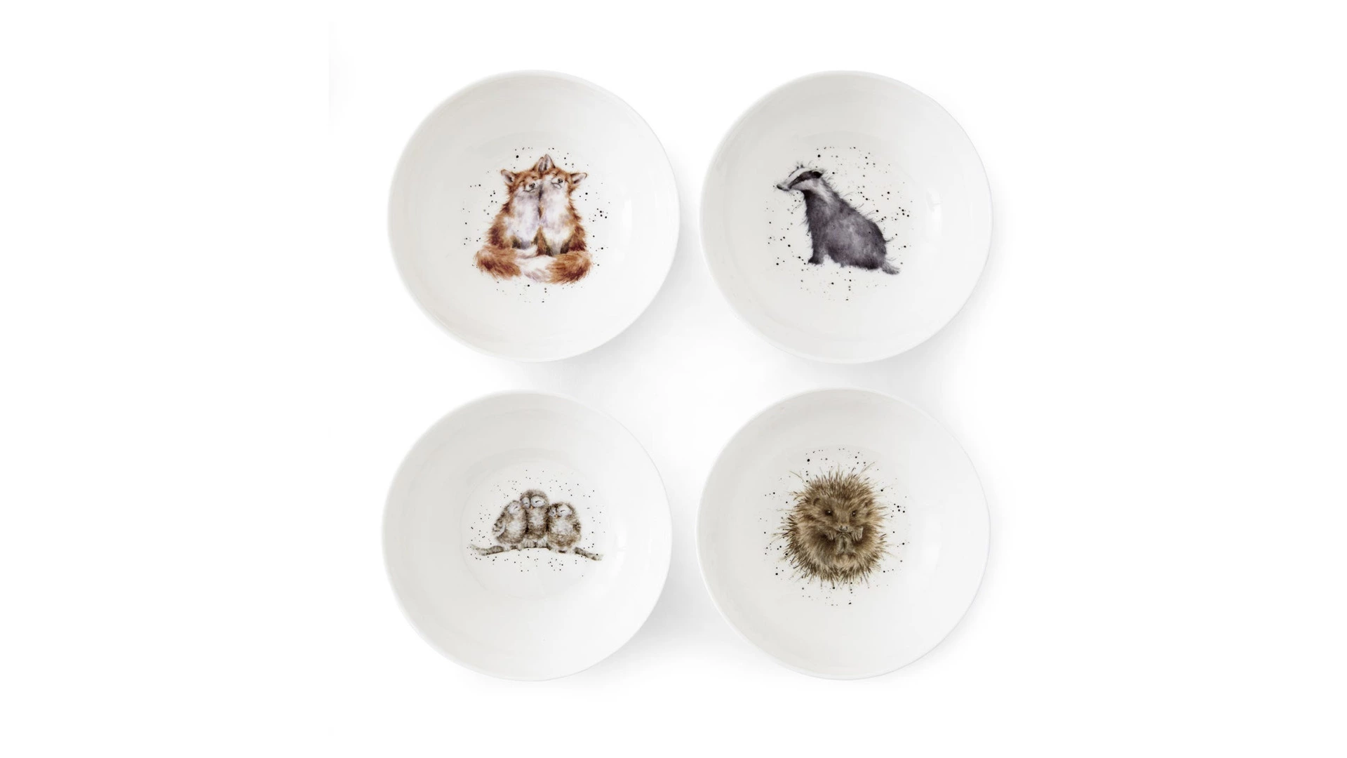 Набор тарелок для каши Royal Worcester Забавная фауна Барсук, еж, лиса, сова 15 см, 4 шт