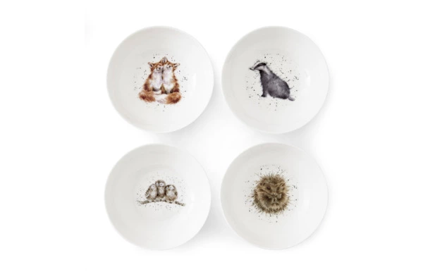 Набор тарелок для каши Royal Worcester Забавная фауна Барсук, еж, лиса, сова 15 см, 4 шт