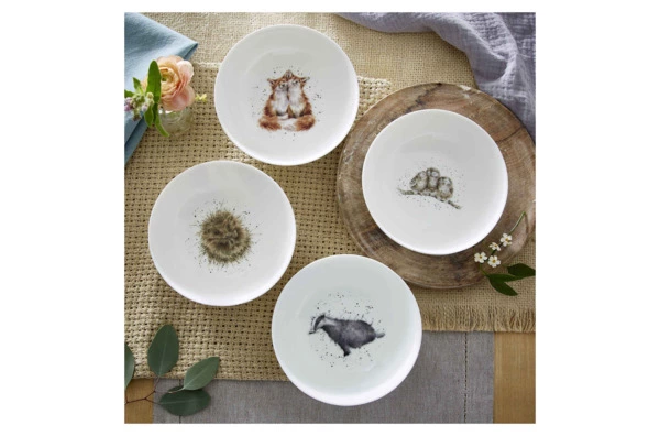 Набор тарелок для каши Royal Worcester Забавная фауна Барсук, еж, лиса, сова 15 см, 4 шт