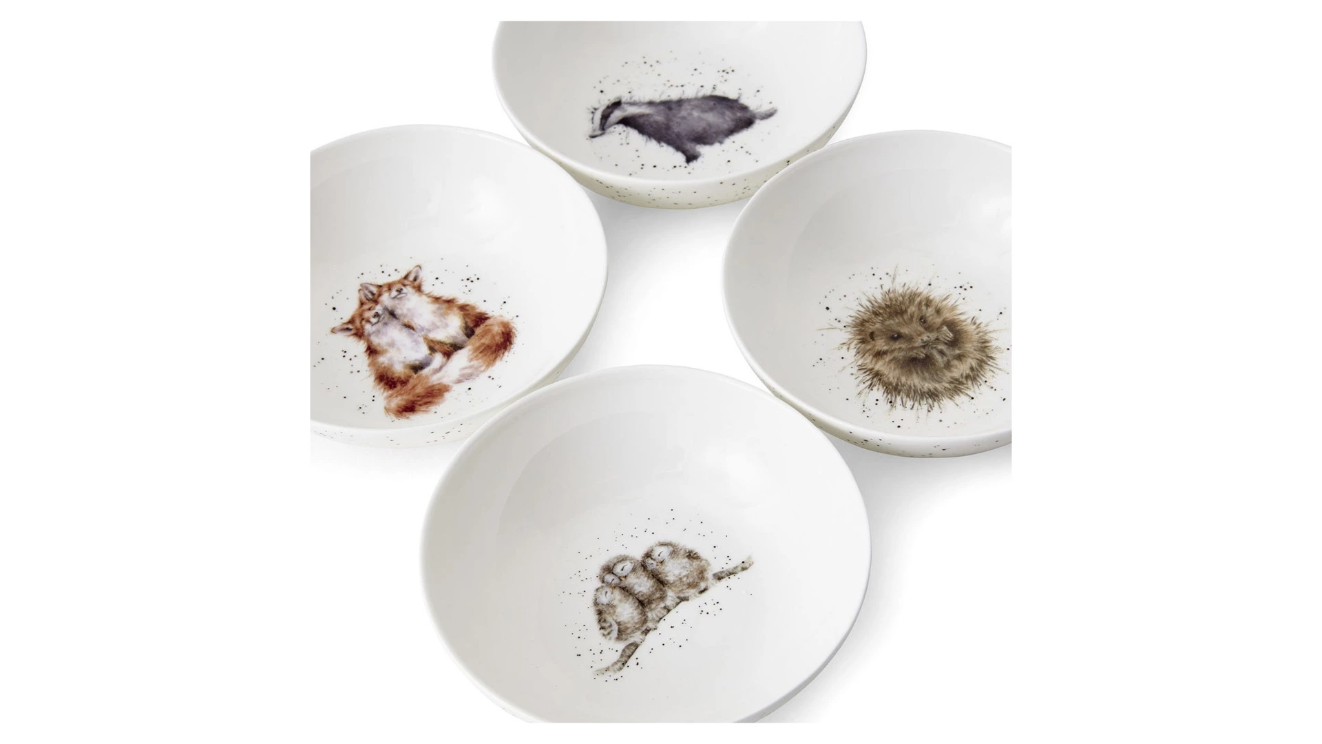 Набор тарелок для каши Royal Worcester Забавная фауна Барсук, еж, лиса, сова 15 см, 4 шт