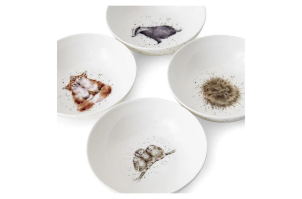 Набор тарелок для каши Royal Worcester Забавная фауна Барсук, еж, лиса, сова 15 см, 4 шт