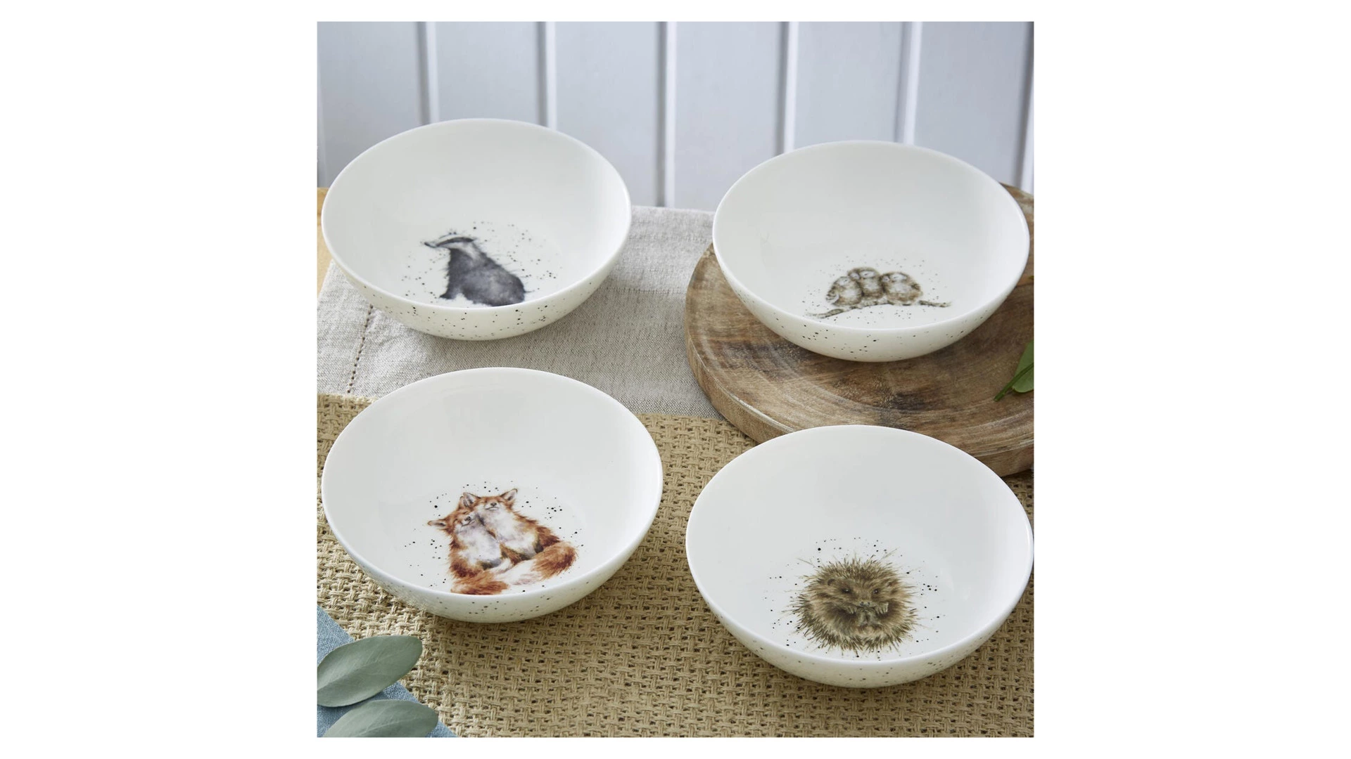 Набор тарелок для каши Royal Worcester Забавная фауна Барсук, еж, лиса, сова 15 см, 4 шт