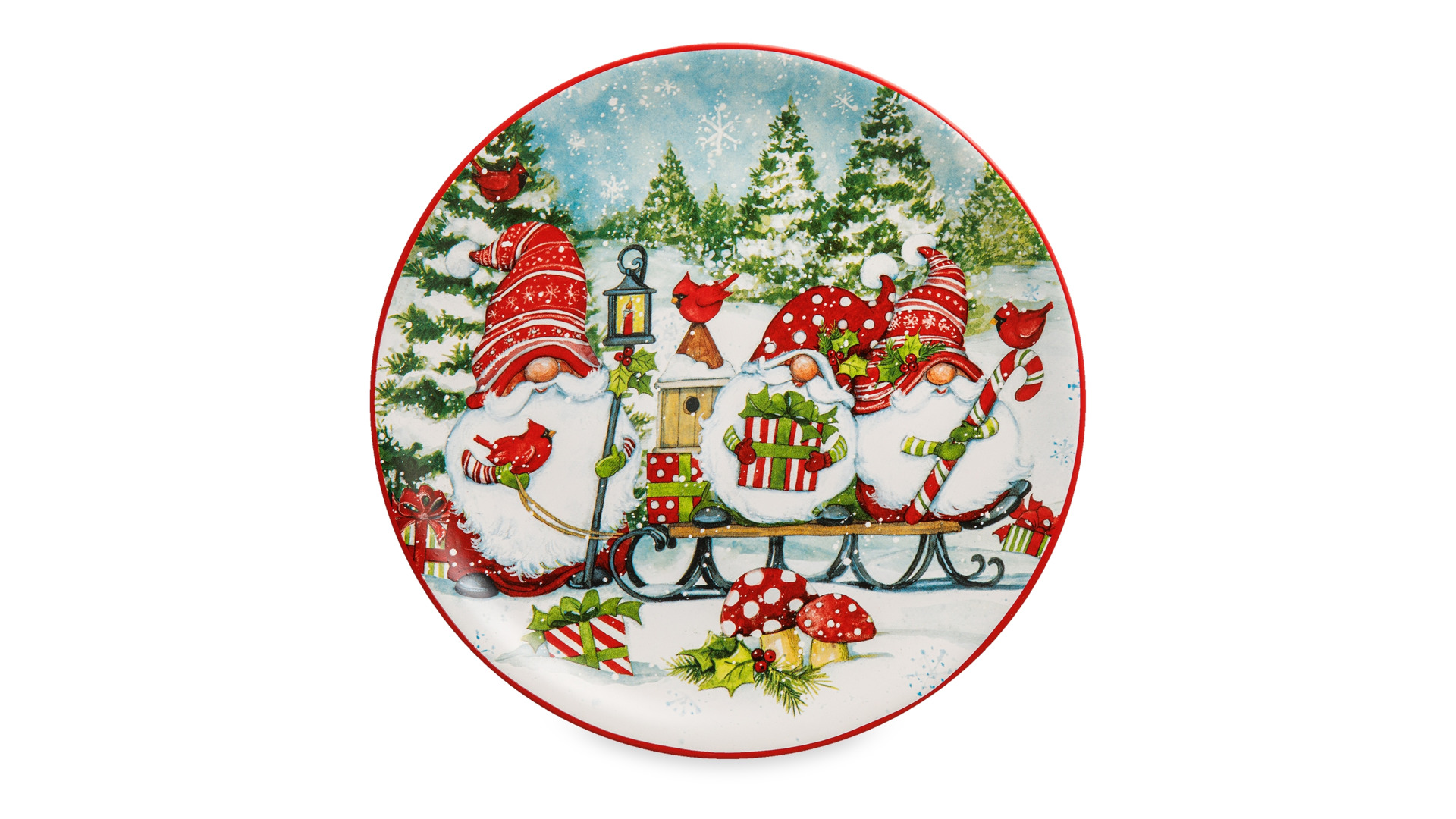 Тарелка закусочная Certified Int. Рождественские гномы на санях 22 см, керамика