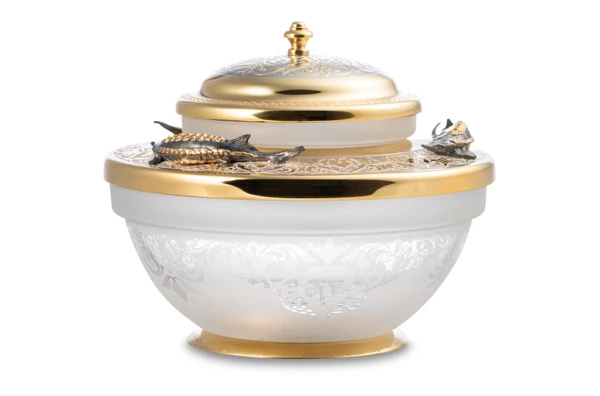 Икорница с ложкой Bronza-magazin Белужья 60 мл с позолотой, латунь, п/к