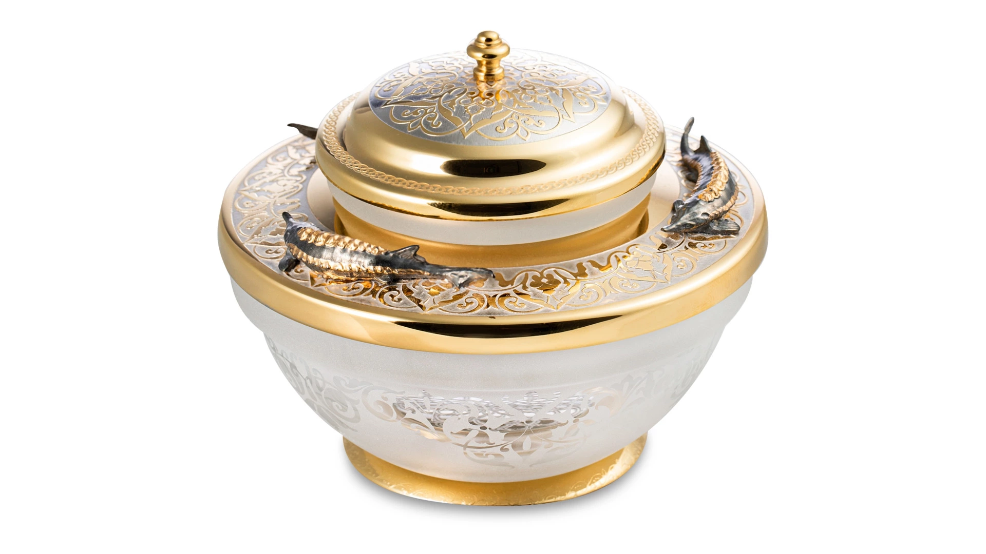 Икорница с ложкой Bronza-magazin Белужья 60 мл с позолотой, латунь, п/к